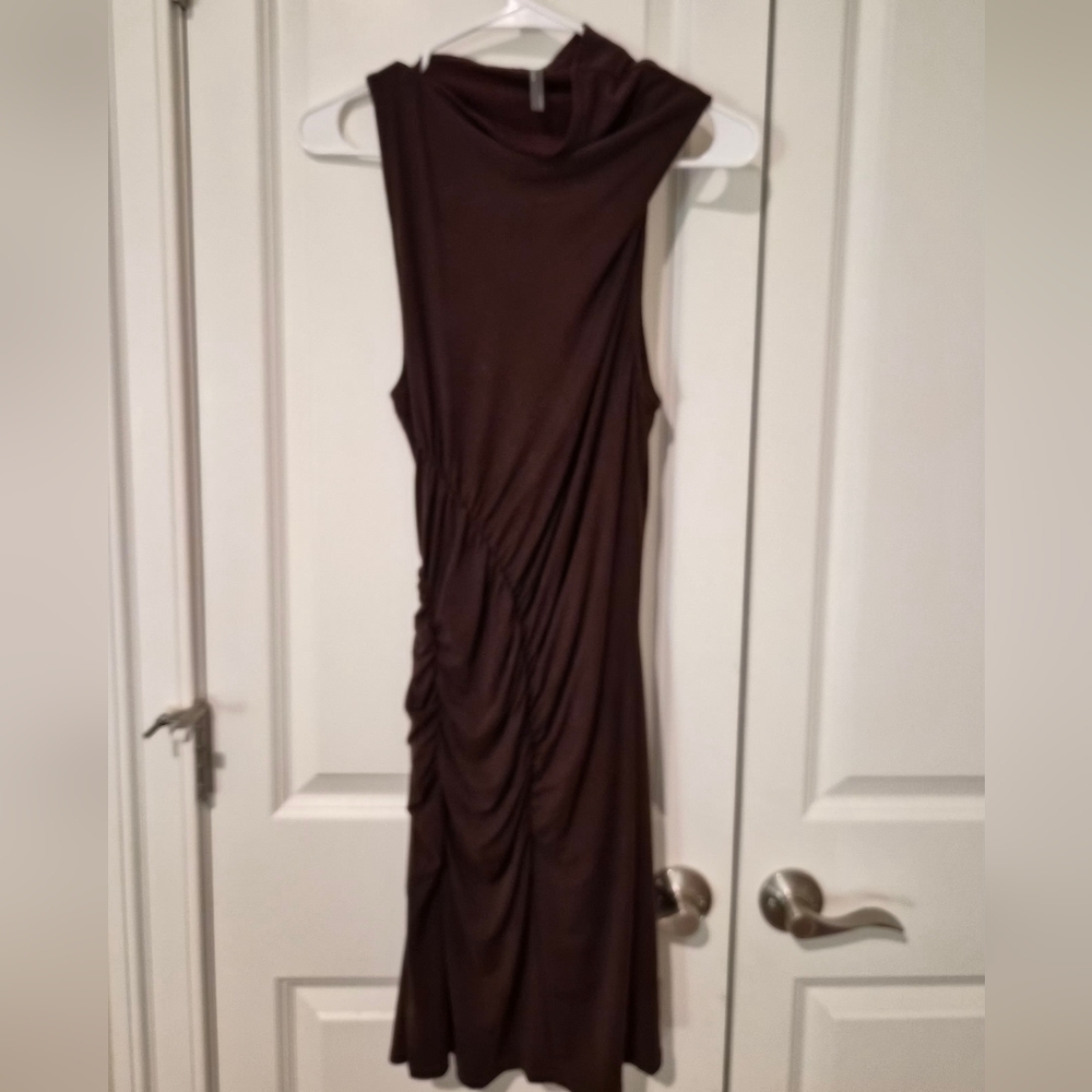 Anthropologie Sleeveless Mock Neck Ruched Midi Dress Brown 